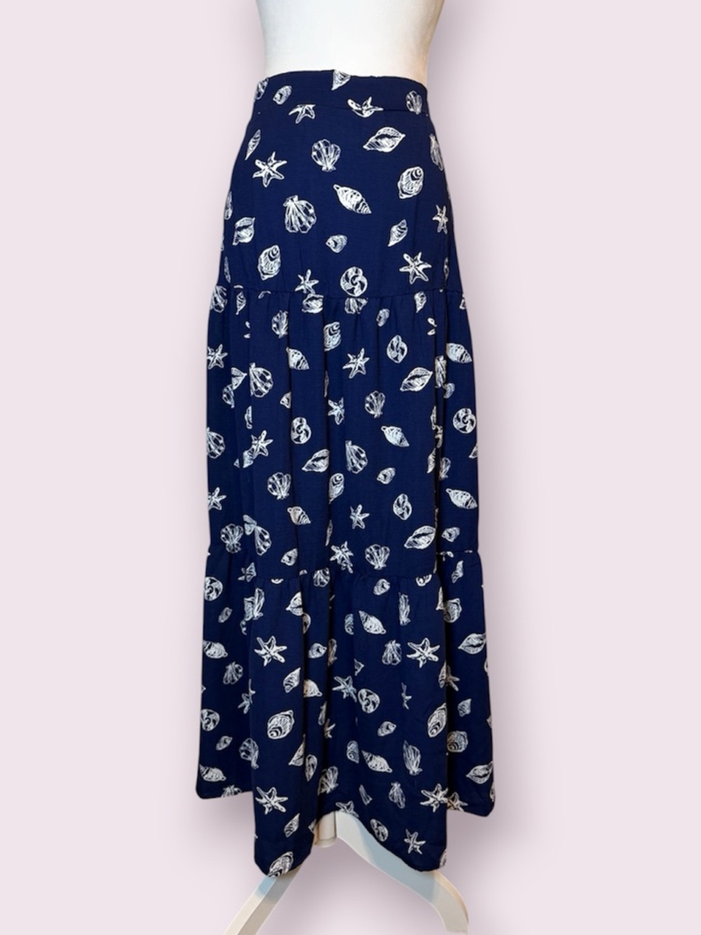 Timing Navy Maxi Skirt with White Shell Motif